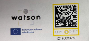 Logot: Watson-hanke ja EU:n osarahoittamaa. QR-koodi.