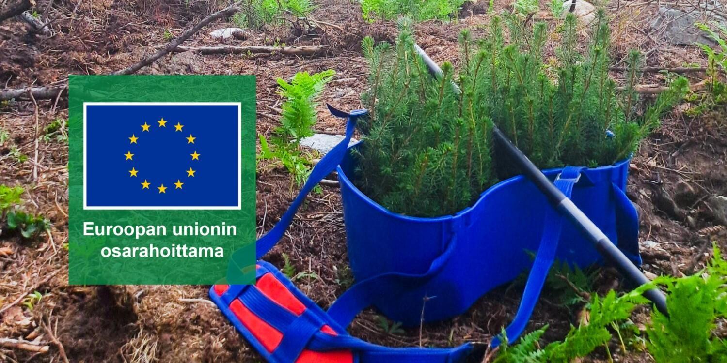 puun taimia vakassa. eu:n osarahoittama logo.